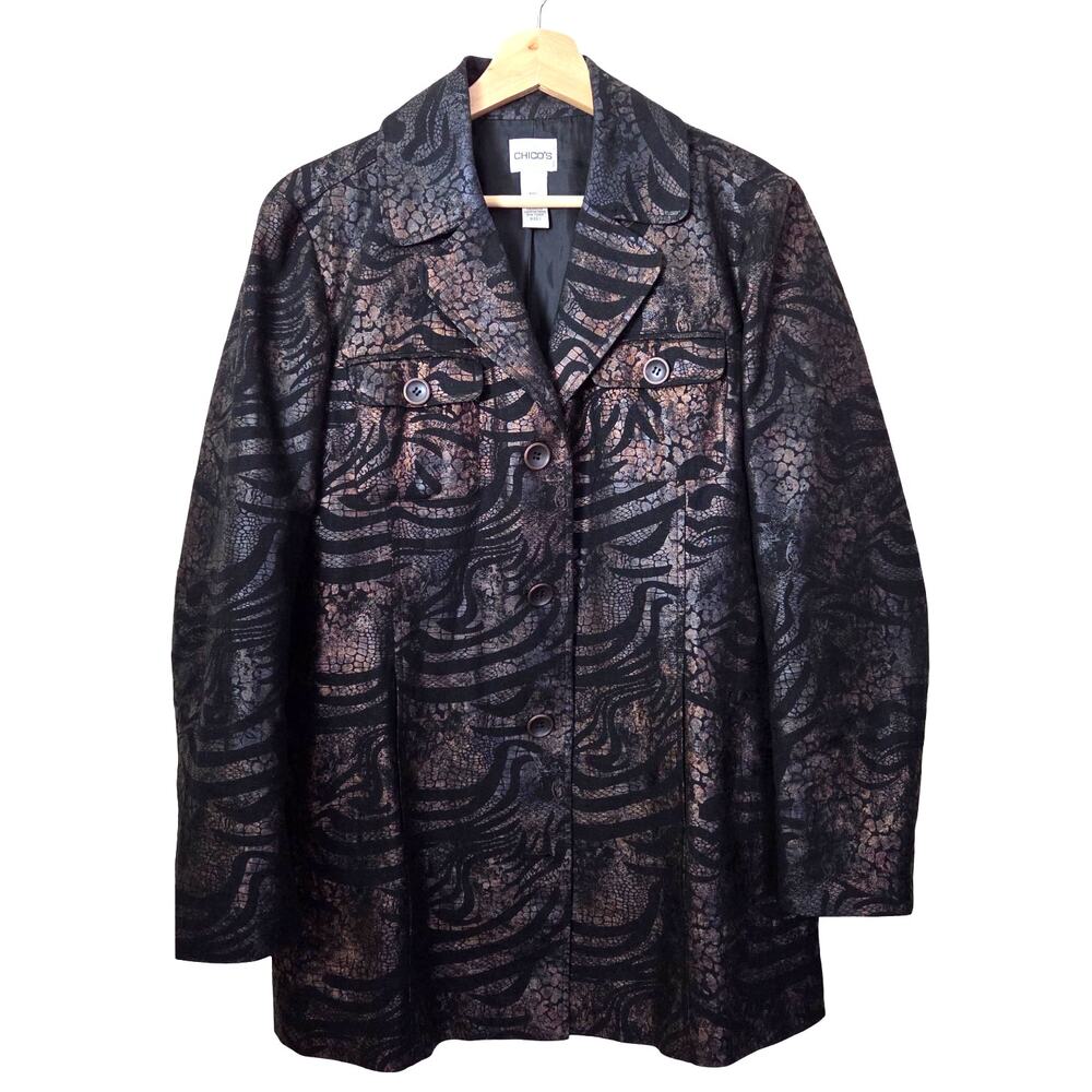 Chico's | Linen Blend Metallic Shimmer Animal Print Oversized Blazer